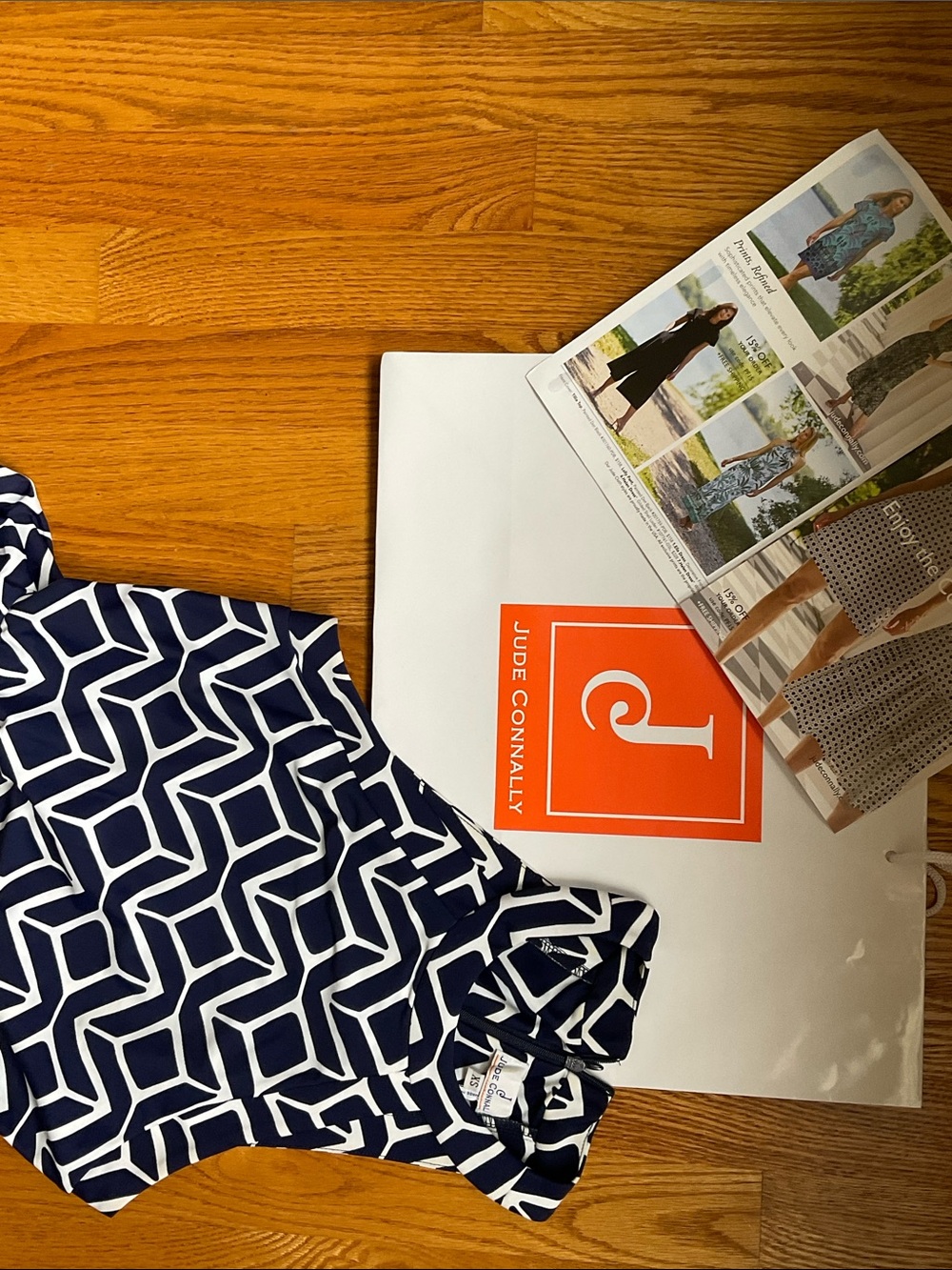 Jude Connally Jumpsuit-Navy & White Geometric Halter Neckline